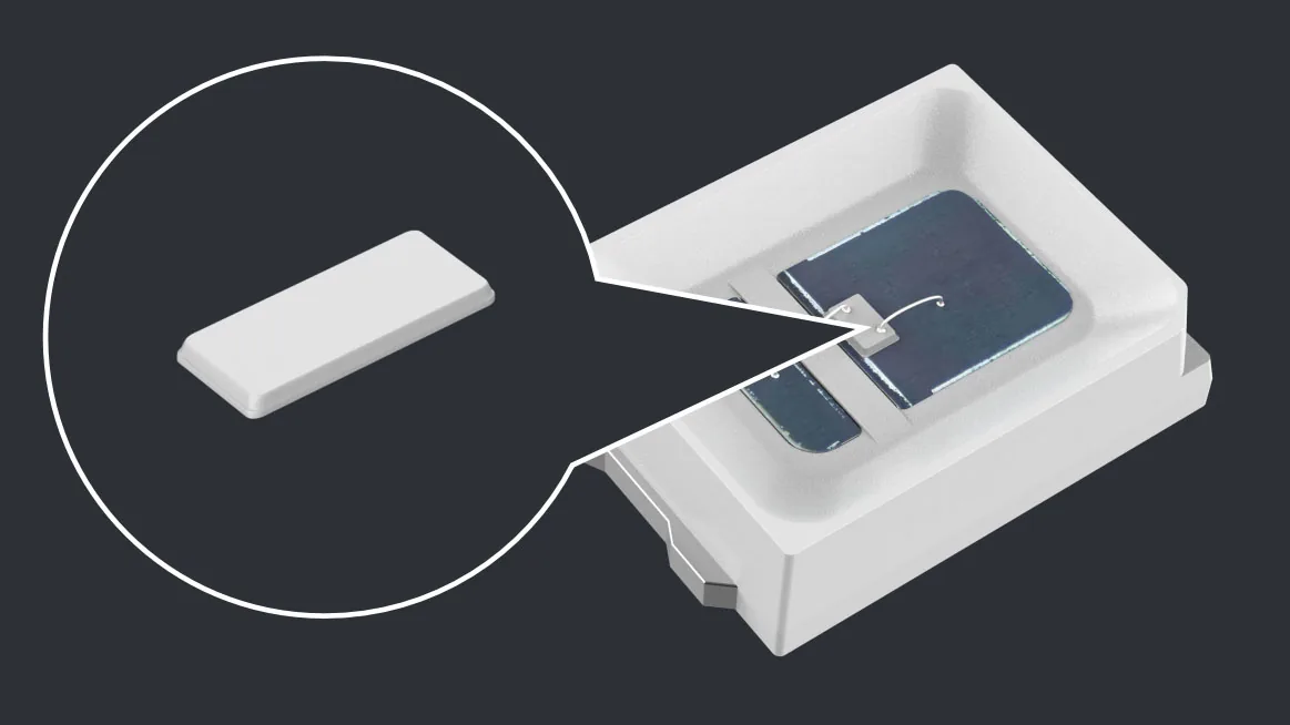 Encapsulamento de LED padrão com pastilha pequena de 7 x 14 mil usado como referência de comparação